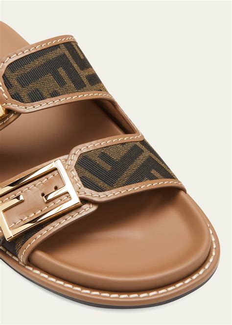 fendi ff logo buckle slide sandal|Fendi ff jacquard slide sandals.